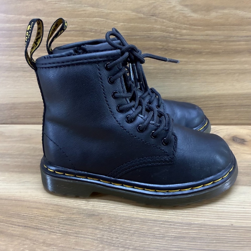 Dr Martens Toddler Boots Size 8‎ Black Leather Zip Combat 1461 Punk Grunge Y2k